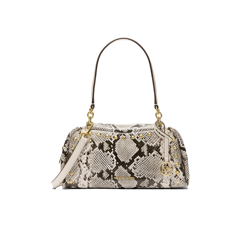 Michael Kors Women's Cecily Small Studded Snake Embossed Shoulder Bag Light Cream/Gold