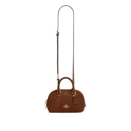 Coach Women's Lara Mini Satchel Bag Suede/Gold/Warm Brown