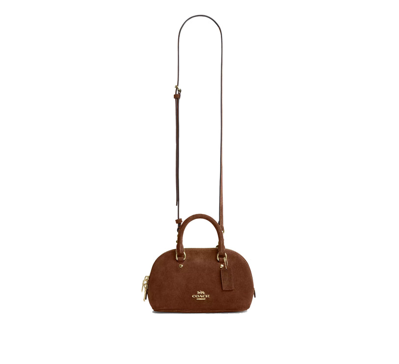 Coach Women's Lara Mini Satchel Bag Suede/Gold/Warm Brown