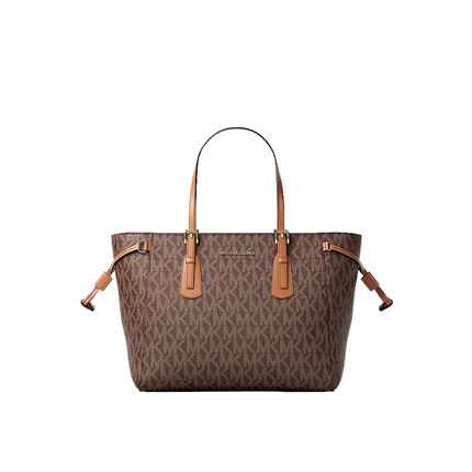 Michael Kors Women's Voyager Extra-Small Signature Logo Convertible Crossbody Bag Brown/Gold