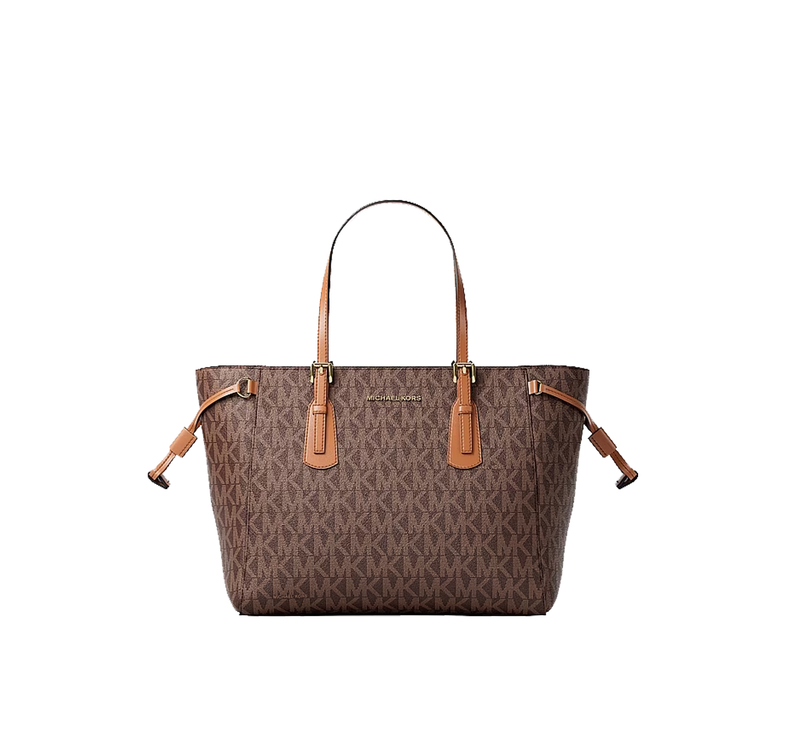 Michael Kors Women's Voyager Extra-Small Signature Logo Convertible Crossbody Bag Brown/Gold