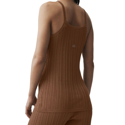 alo Women's Sweater Sunlit Button Down Tank Sun Kissed Brown