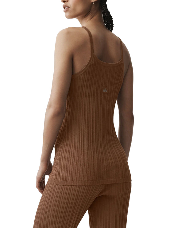 alo Women's Sweater Sunlit Button Down Tank Sun Kissed Brown