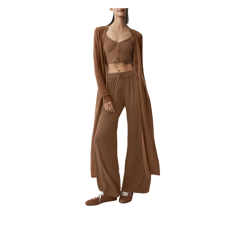alo Women's Sheer Cashmere Long Cardigan Sun Kissed Brown