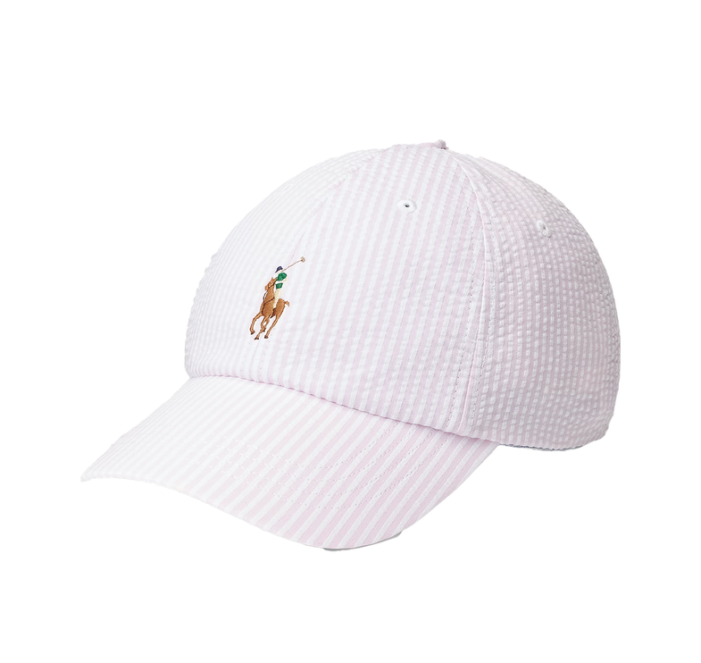 Polo Ralph Lauren Unisex Seersucker Ball Cap Carmel Pink Seersucker
