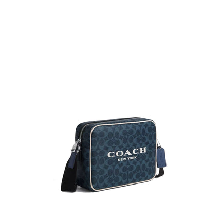 Coach Unisex Colton Crossbody Bag 25 In Signature Canvas With Coach Graphic Silver/Ink Blue