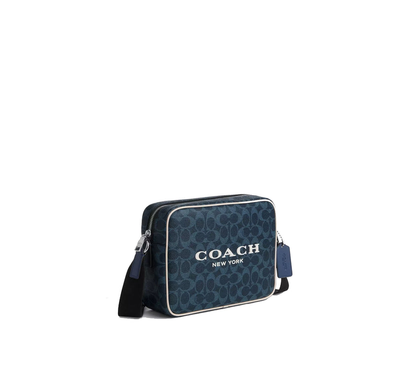 Coach Unisex Colton Crossbody Bag 25 In Signature Canvas With Coach Graphic Silver/Ink Blue