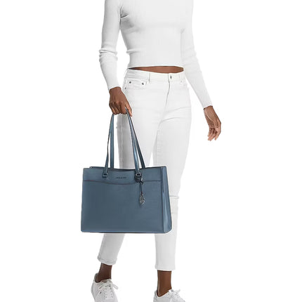 Michael Kors Women's Jet Set Travel Large Saffiano Leather Tote Bag Denim/Silver