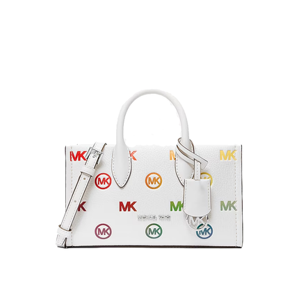 Michael Kors Women's Mirella Small Rainbow Logo Embossed Convertible Crossbody Bag Optic White/Silver