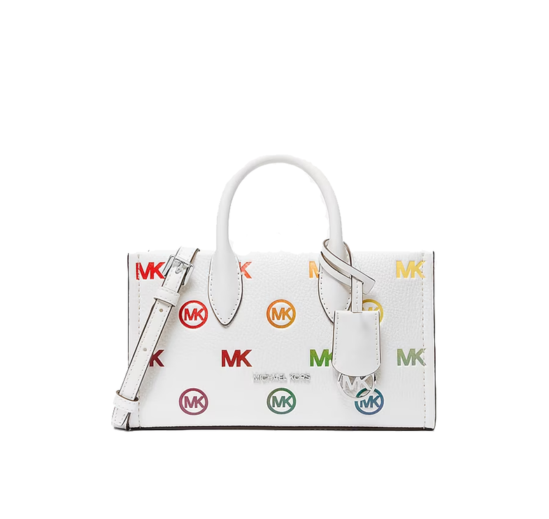 Michael Kors Women's Mirella Small Rainbow Logo Embossed Convertible Crossbody Bag Optic White/Silver