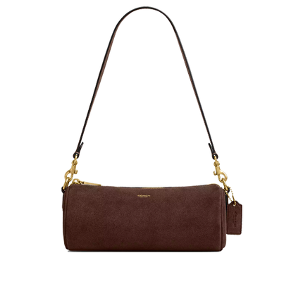 Coach Women's Barrel Bag Suede/Brass/Dark Chocolate