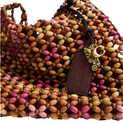 Coach Women's Brooklyn Shoulder Bag 28 With Wooden Beading Brass/Maple Multi