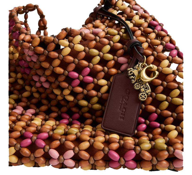 Coach Women's Brooklyn Shoulder Bag 28 With Wooden Beading Brass/Maple Multi