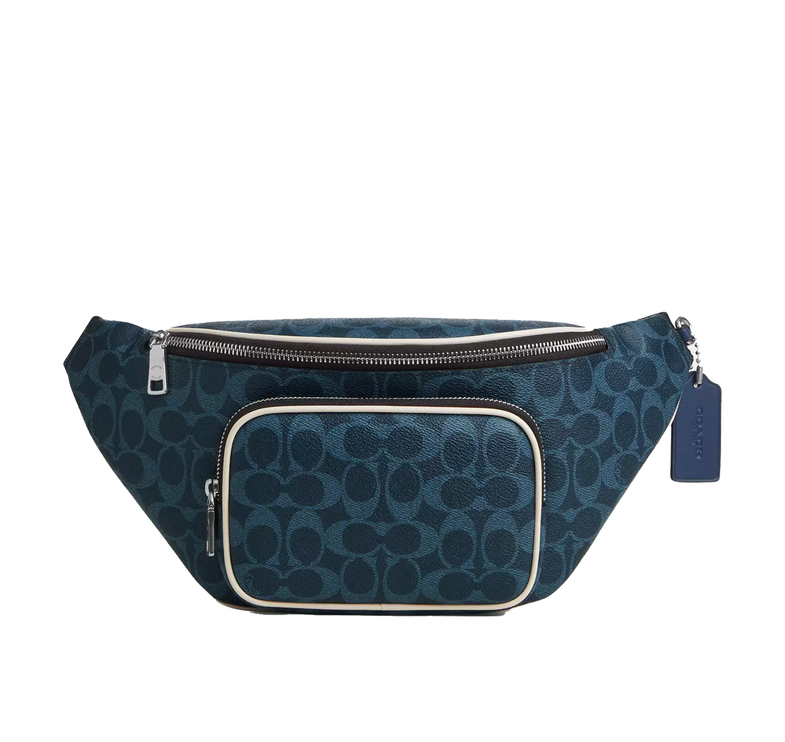Coach Unisex Travis Belt Bag 35 In Signature Canvas Silver/Ink Blue
