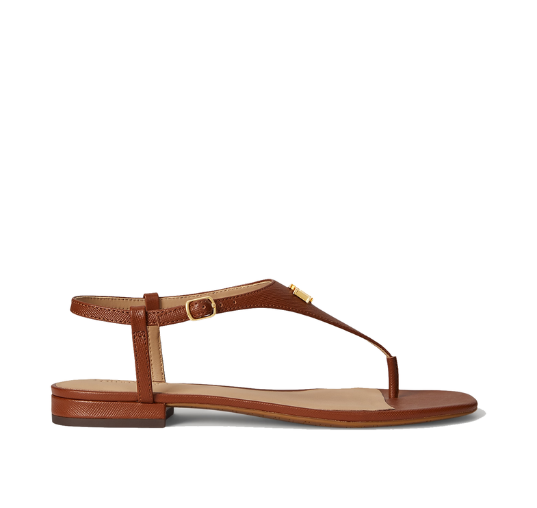 Polo Ralph Lauren Women's Everley II Crosshatch Leather Sandal  Lauren Tan