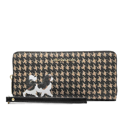 Michael Kors Women's Jet Set Travel Houndstooth Print Continental Wristlet Black/Camel