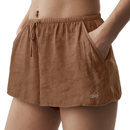 alo Women's Semi-Sheer Golden Hour Mid-Rise Short Sun Kissed Brown