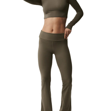 alo Women's Alosoft Crop Finesse Long Sleeve Olive Tree