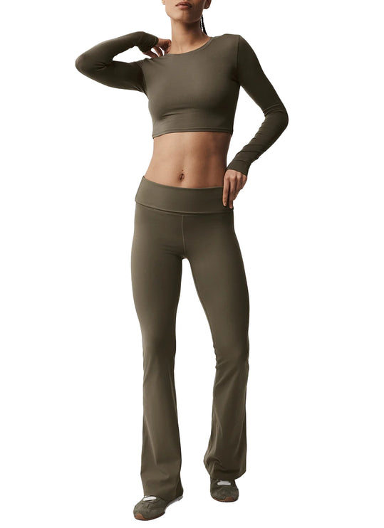 alo Women's Alosoft Crop Finesse Long Sleeve Olive Tree