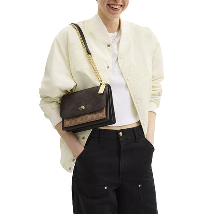 Coach Women's Klare Crossbody Bag In Blocked Signature Canvas Gold/Walnut/Tan