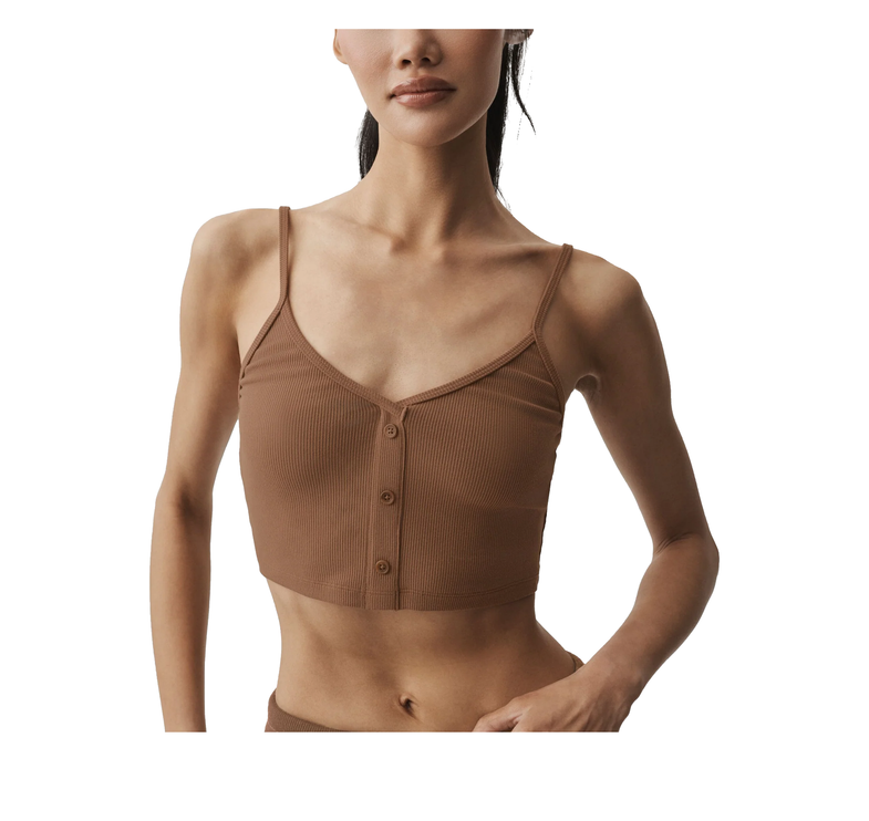 alo Women's Ribbed Delicate Lounge Tank Sun Kissed Brown