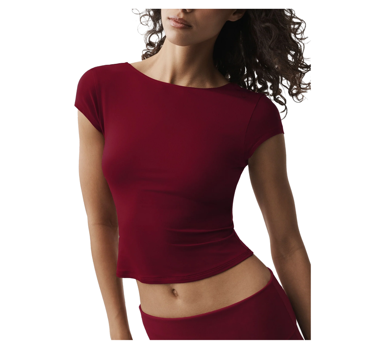 alo Women's Alosoft Back For More Tee Summer Romance Red