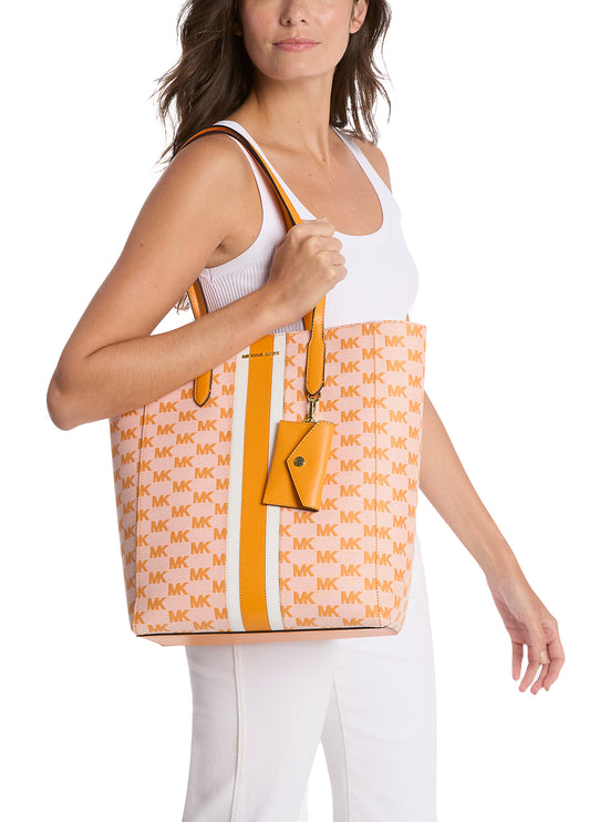 Michael Kors Women's Vincent Large Logo Jacquard Tote Bag with Card Case Pop Orange/Gold