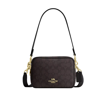 Coach Women's Mini Carey Crossbody Bag In Signature Canvas Gold/Walnut/Black