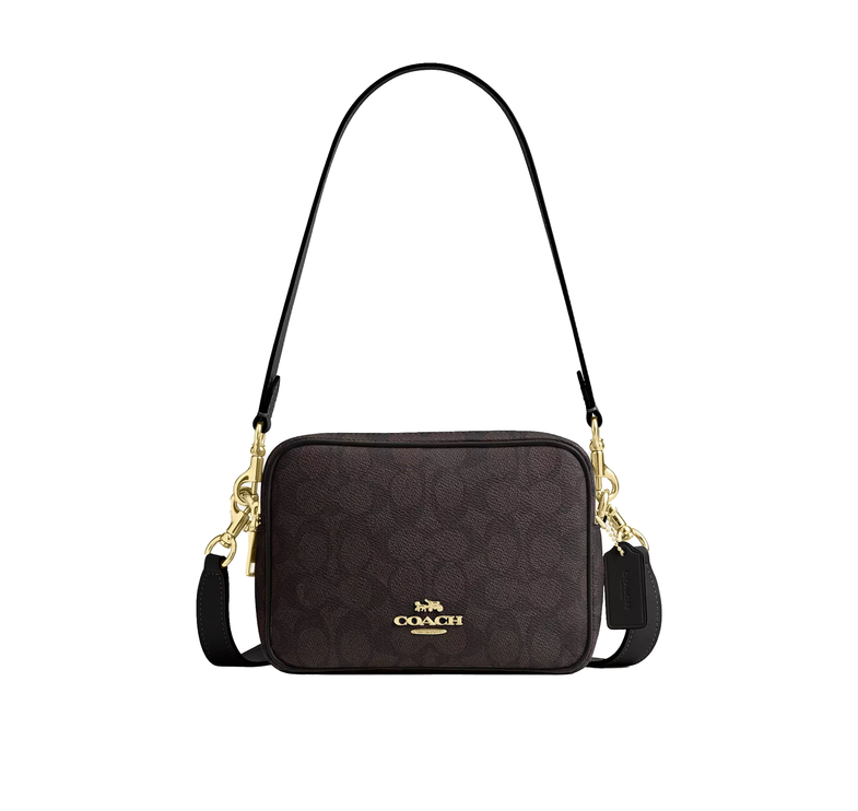 Coach Women's Mini Carey Crossbody Bag In Signature Canvas Gold/Walnut/Black