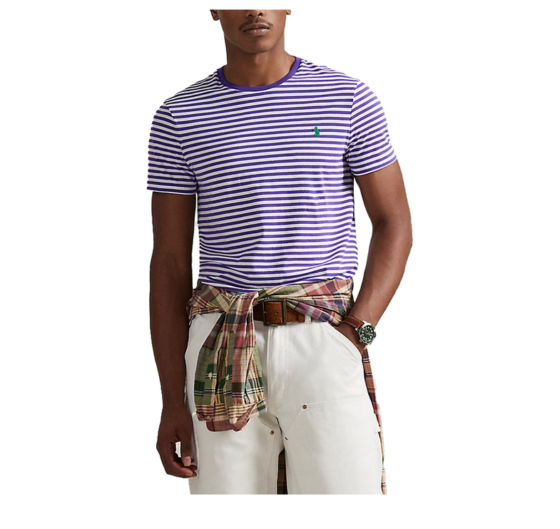 Polo Ralph Lauren Men's Classic Fit Striped Jersey T-Shirt Cabana Purple/White