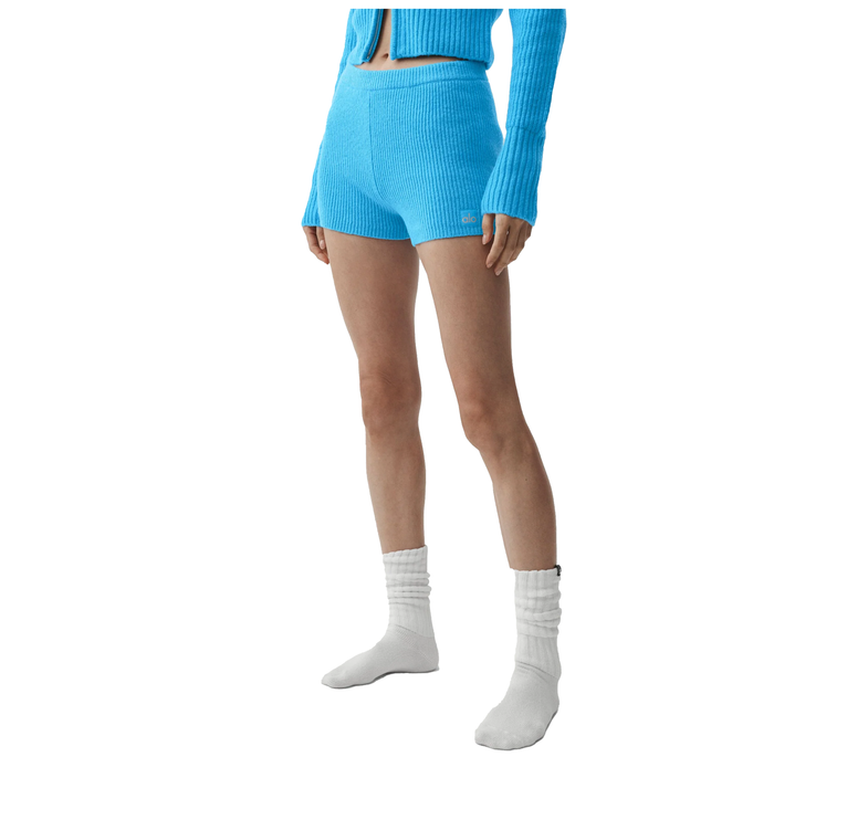 alo Women's Wool Cashmere Ribbed Noble Short Azure Blue