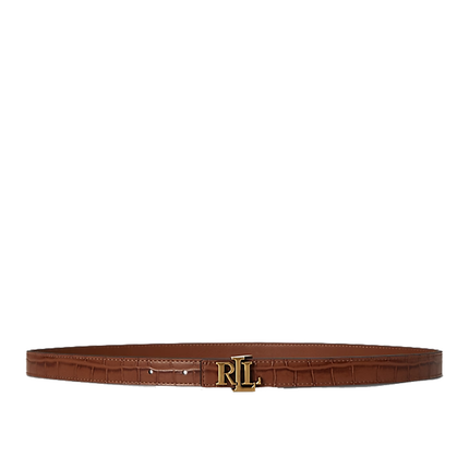 Polo Ralph Lauren Women's Logo Reversible Embossed Skinny Belt Lauren Tan