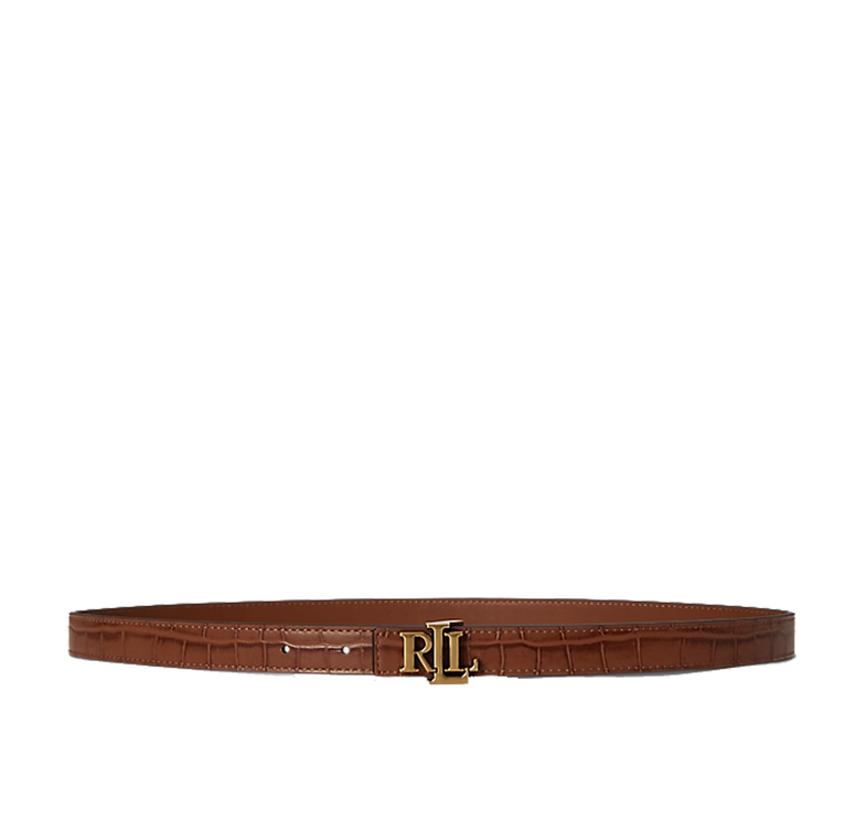 Polo Ralph Lauren Women's Logo Reversible Embossed Skinny Belt Lauren Tan