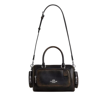 Coach Women's Rowan Satchel Bag With Pockets In Loved Leather Silver/Black Brown