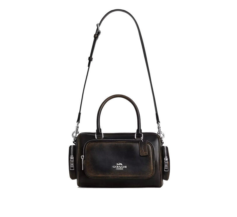 Coach Women's Rowan Satchel Bag With Pockets In Loved Leather Silver/Black Brown