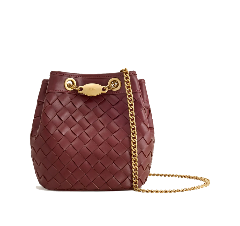 JW PEI Women's Yara Hand Woven Bucket Bag Burgundy