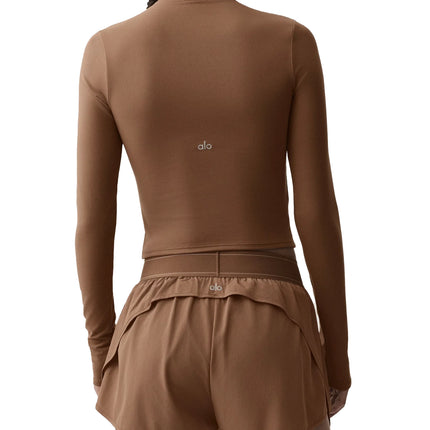 alo Women's ALO Softsculpt Precision 1/4 Zip Long Sleeve Sun Kissed Brown
