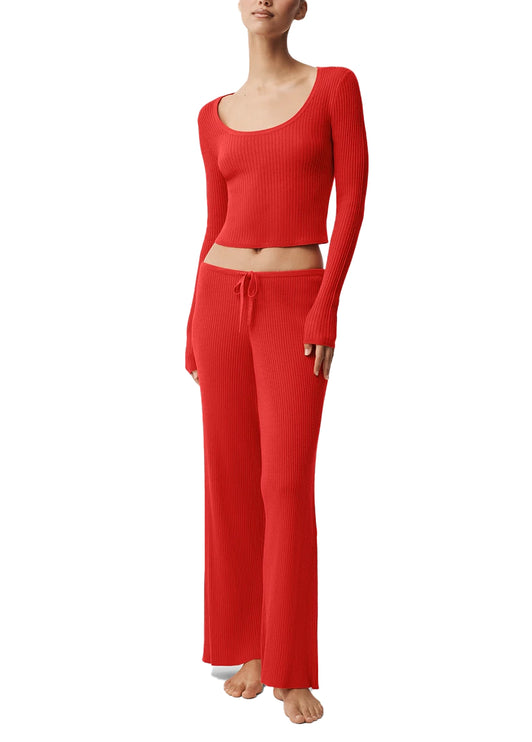 alo Women's Sweater Knit Unwind Long Sleeve Bright Red