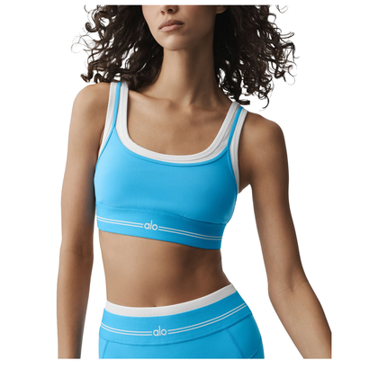 alo Women's Airbrush Better Together Bra Azure Blue/White