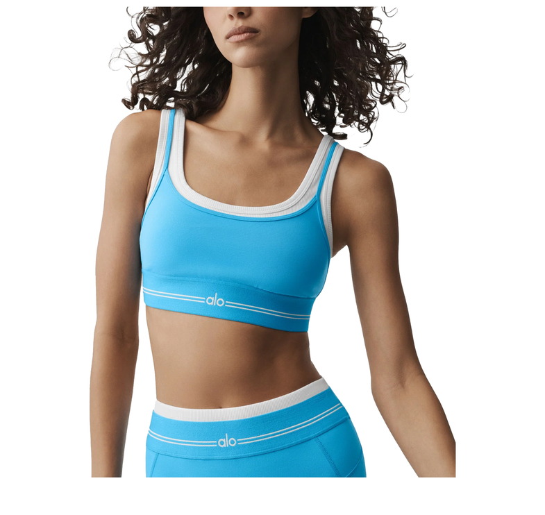 alo Women's Airbrush Better Together Bra Azure Blue/White