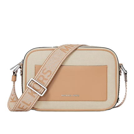 Michael Kors Women's Maeve Large Canvas Crossbody Bag Peanut/Silver