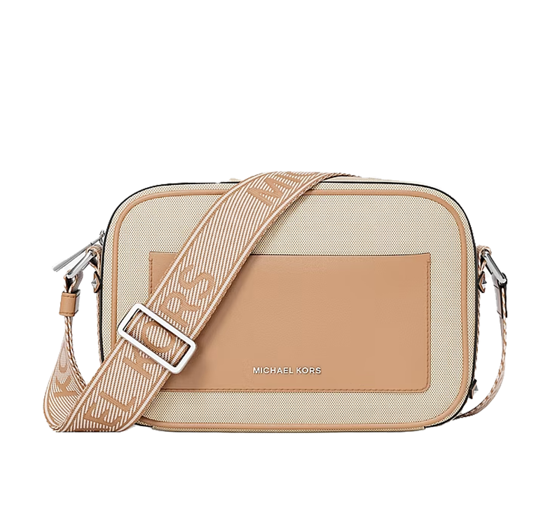 Michael Kors Women's Maeve Large Canvas Crossbody Bag Peanut/Silver