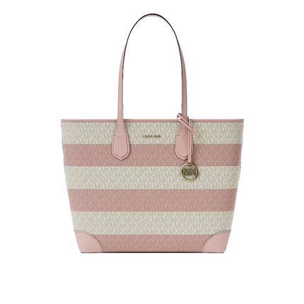 Michael Kors Women's Eva Large Striped Signature Logo Tote Bag Powder Blush/Gold