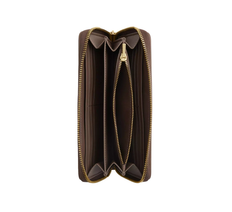 Coach Women's Long Zip Around Wallet In Signature Jacquard With Floral Embroidery Gold/Oak Multi