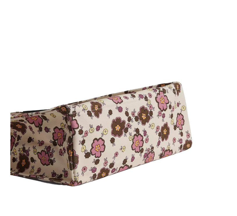 Coach Women's Canvas Tote Bag With Floral Print Gold/Chestnut Tropical Floral