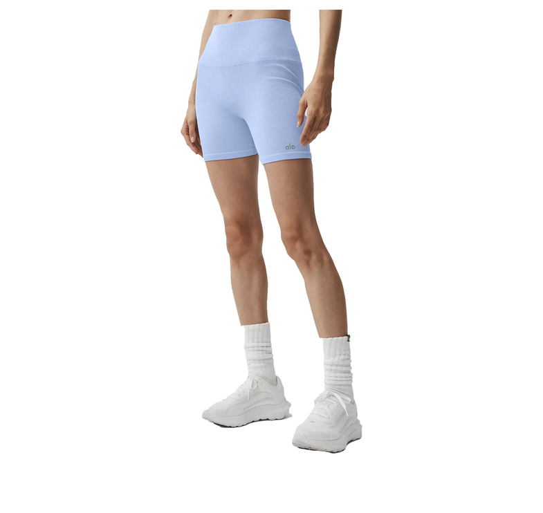 alo Women's 5" Seamless Ribbed Favorite Short Light Provence Blue