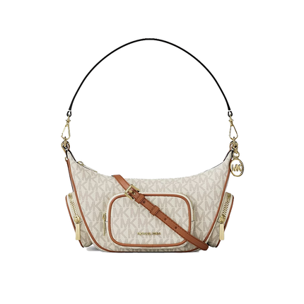 Michael Kors Women's Merritt Small Signature Logo Convertible Shoulder Bag Vanilla/Gold
