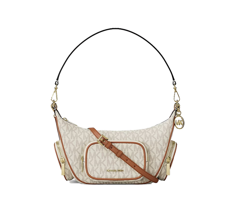Michael Kors Women's Merritt Small Signature Logo Convertible Shoulder Bag Vanilla/Gold