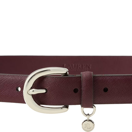 Polo Ralph Lauren Women's Charm Crosshatch Leather Belt Dark Garnet