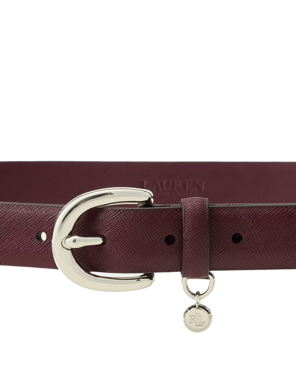 Polo Ralph Lauren Women's Charm Crosshatch Leather Belt Dark Garnet